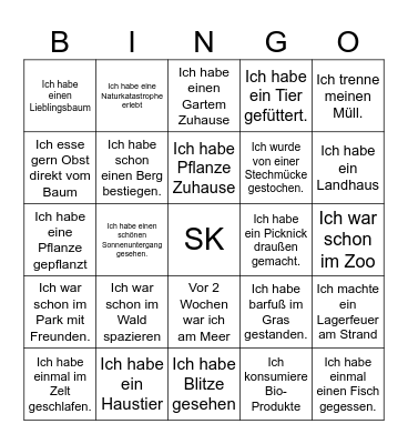 Mensch und Natur Bingo Card