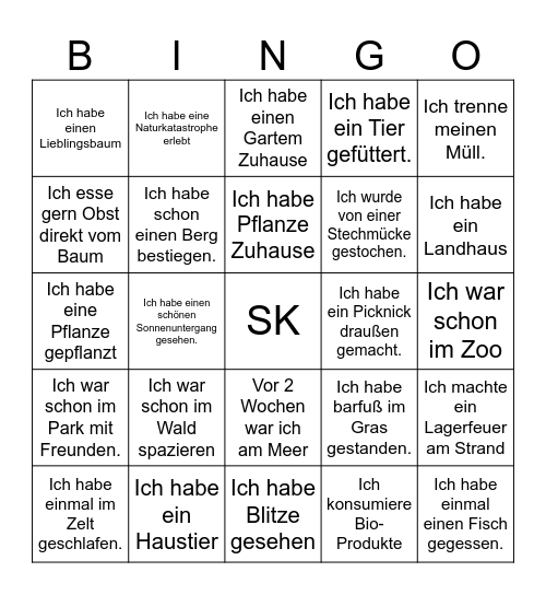 Mensch und Natur Bingo Card