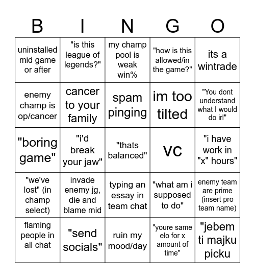 Cadizz Bingo Card