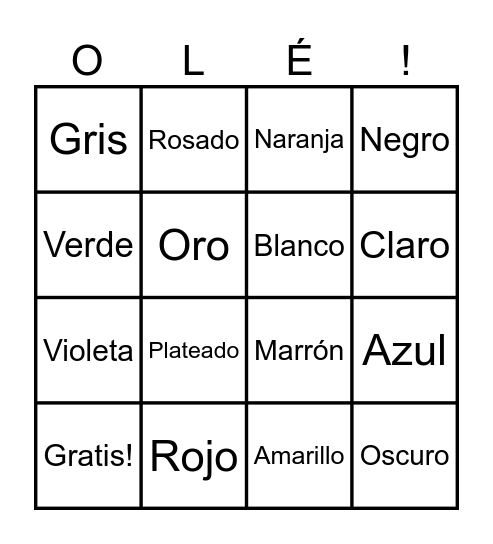 Colores Bingo Card