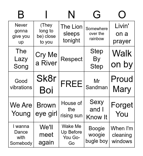SING-ALONG Bingo Card