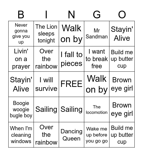 SING-ALONG Bingo Card