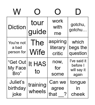 Diction in the Woods Bingo Card