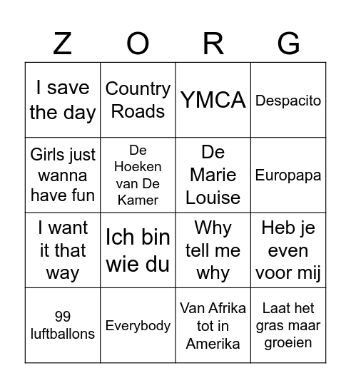 Foute Bingo - ZORG TIELT Bingo Card