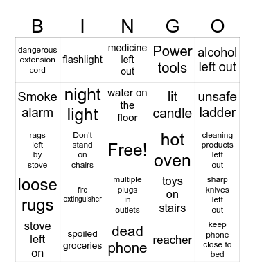 home safety Bingo Card