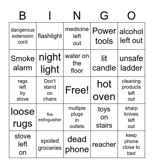 home safety Bingo Card