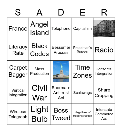 Unit Two Test Review Bingo Card