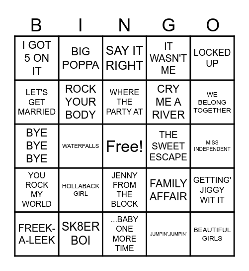 Summit Events Bingo Late 90's Early 00's Bingo Card
