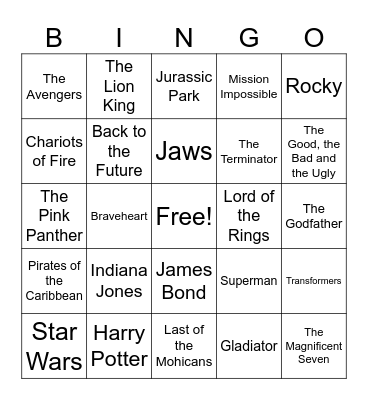 Movie Theme Songs Bingo Card