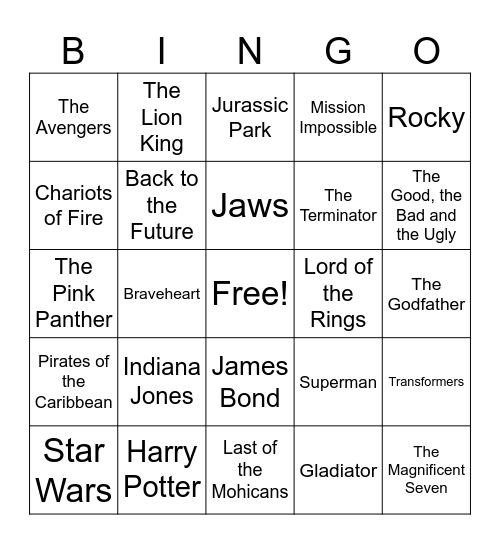 Movie Theme Songs Bingo Card