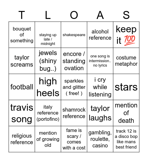 TLOAS bingo Card
