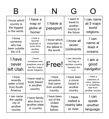 Welcome to World Geography! Bingo Card
