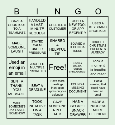 Admin Team Bingo Card