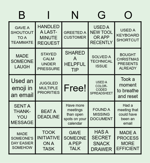 Admin Team Bingo Card
