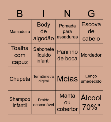 CHÁ DE BEBÊ Bingo Card