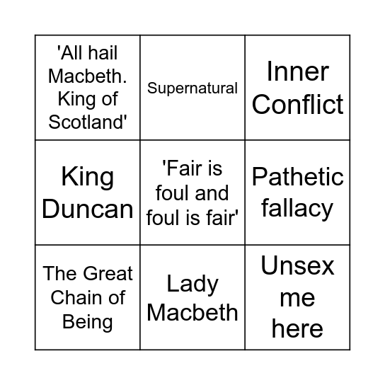 Macbeth Bingo Card