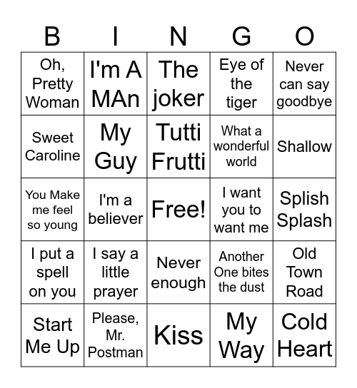 Music 7/14/22 Bingo Card