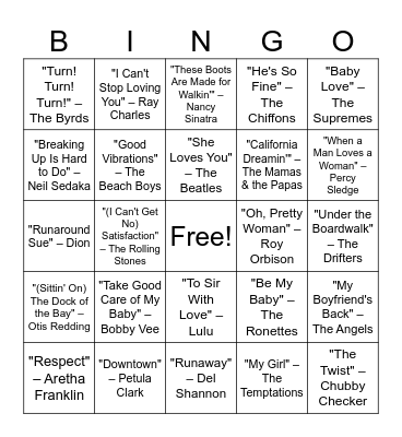 Victory 1960s BINGO Card