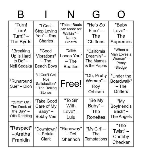 Victory 1960s BINGO Card