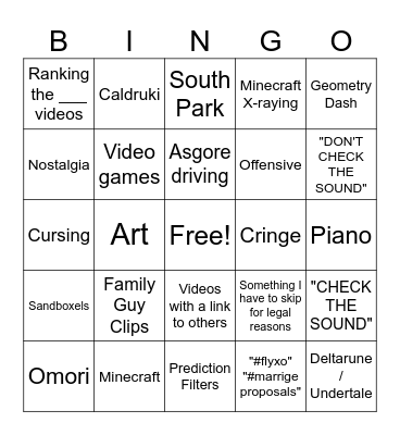 YouTube Shorts Bingo Card