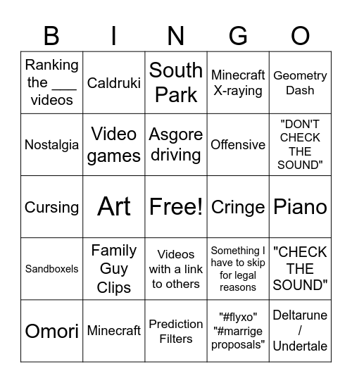 YouTube Shorts Bingo Card