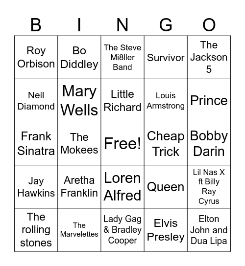 Artist Bingo Card