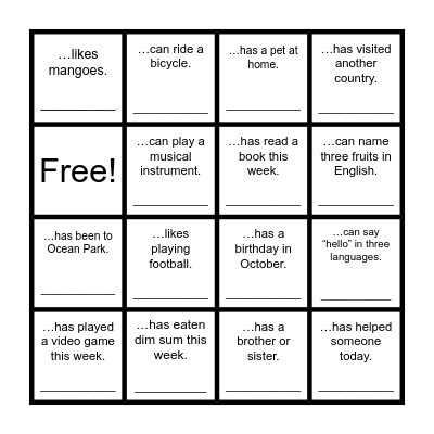 Find Someone Who... Bingo Card