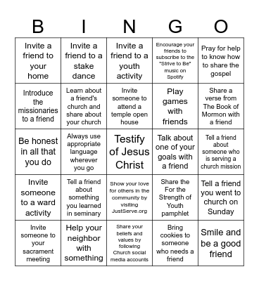 Love, Share, and Invite Bingo Card