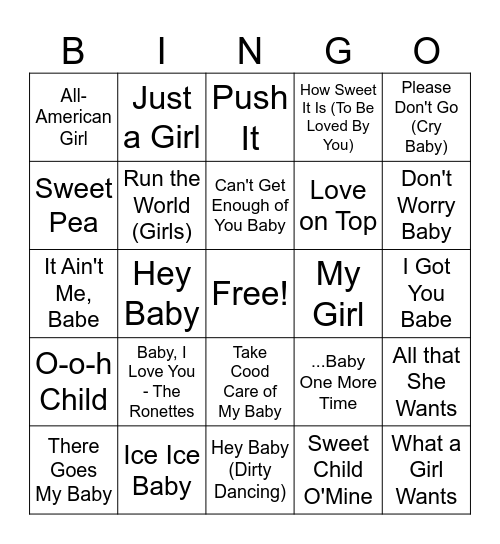 Baby Shower Music Bingo Card