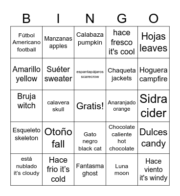 fall Bingo Card