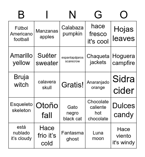 fall Bingo Card
