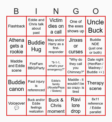 9-1-1 S9 Bingo Card