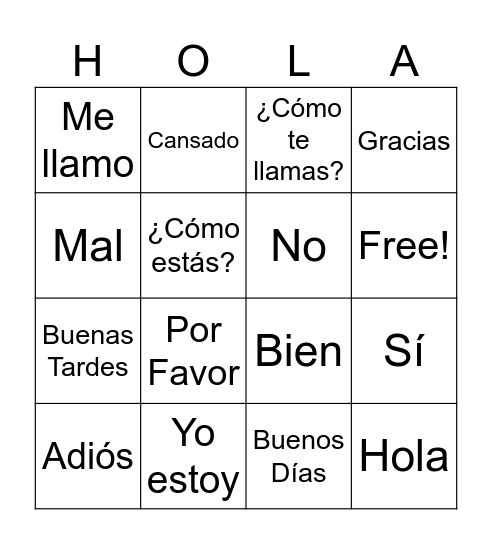 Basic Greetings Bingo Card