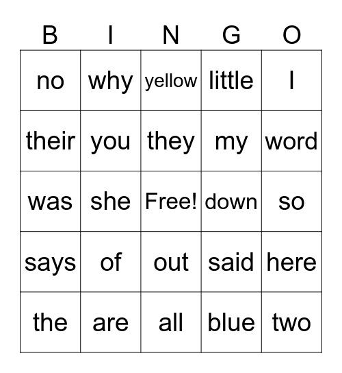 SIGHT WORDS Bingo Card