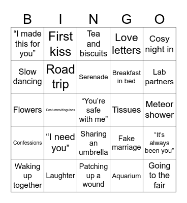 November Prompt Month - Fluff and Shippy Bingo Card