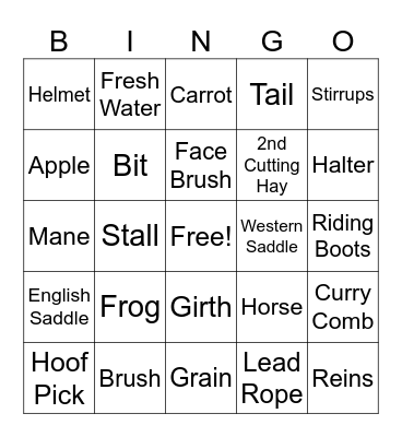 Equine Bingo Card