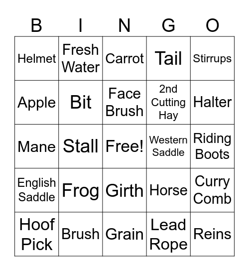 Equine Bingo Card