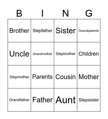Family Bingo Card