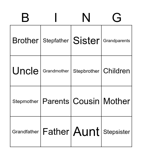 Family Bingo Card