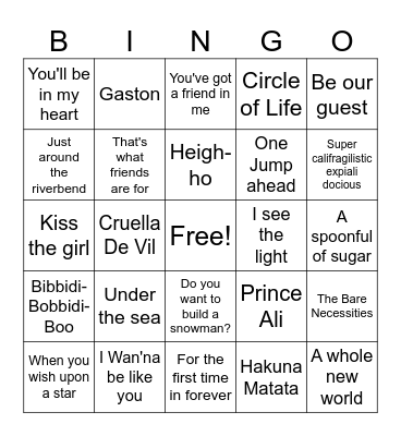 Disney Bingo Card