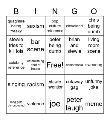 Family Guy Bingo Card