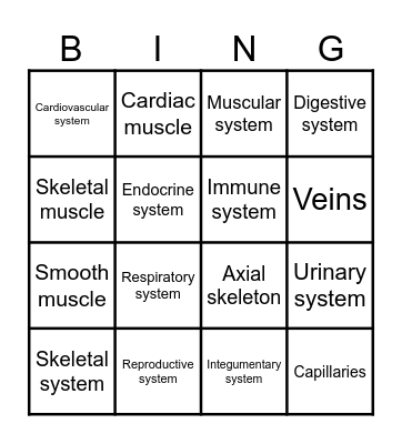 Body System Bingo Card