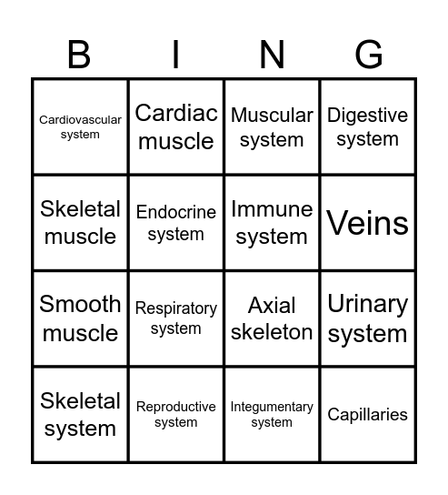 Body System Bingo Card