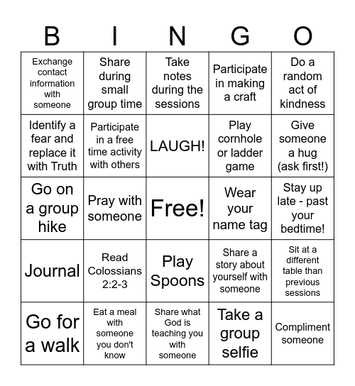 DABC Ladies Retreat '25 Bingo Card