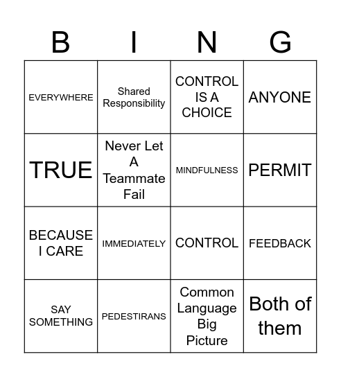 SAFETY DAY Bingo Card