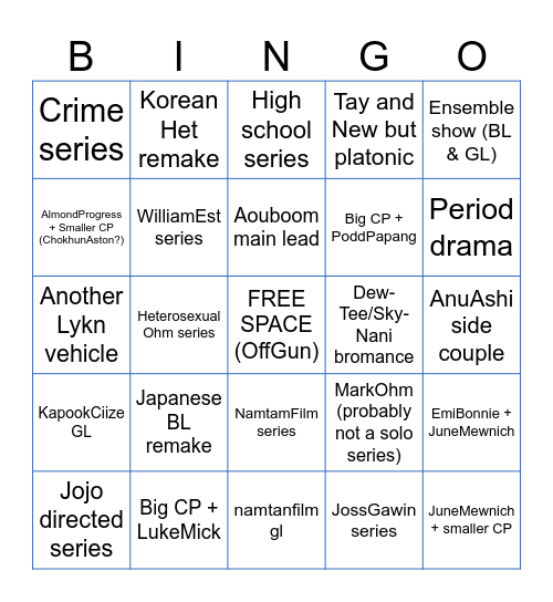 GMMTV 2026 Bingo Card