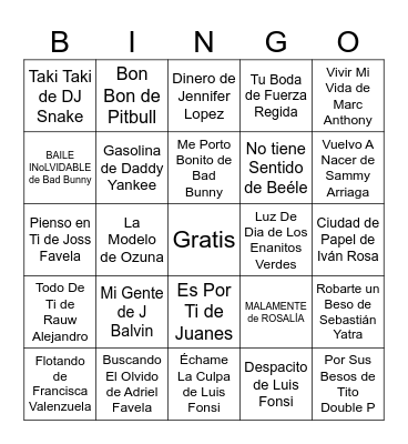 Bingo Música Bingo Card