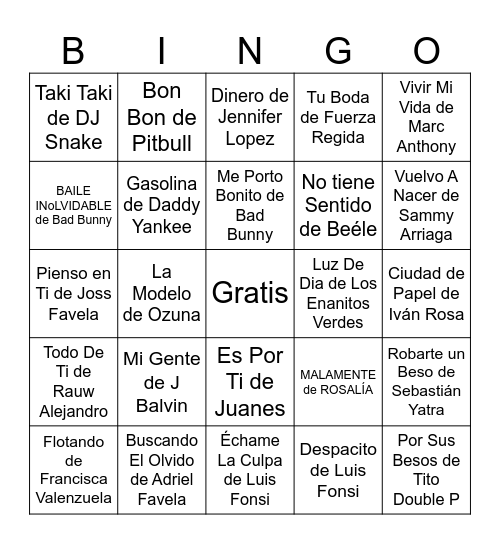 Bingo Música Bingo Card