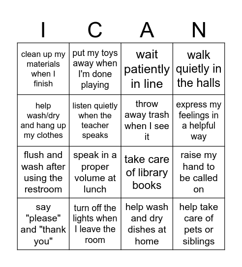 ResponsiBINGO! Bingo Card