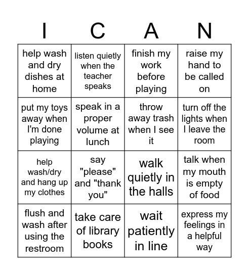 ResponsiBINGO! Bingo Card